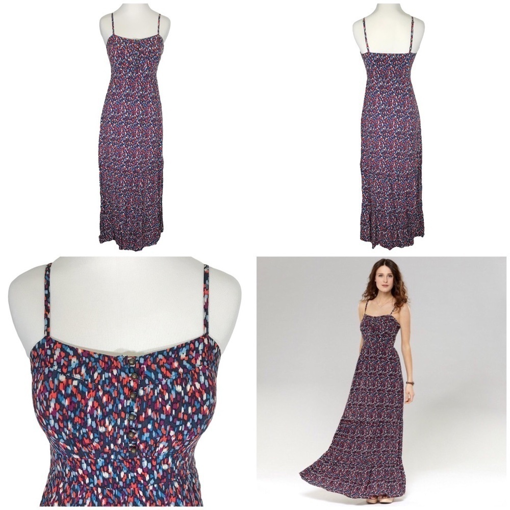 FOSSIL Multi Color Print Tiered Maxi Dress Dotted Brushstroke Size XS XSMALL